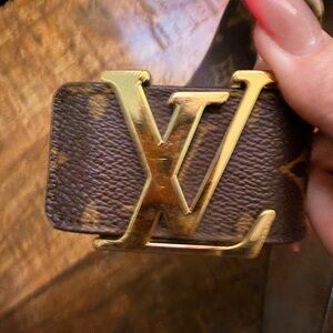 Louis Vuitton Brown Monogram Belt with Gold LV Buckle